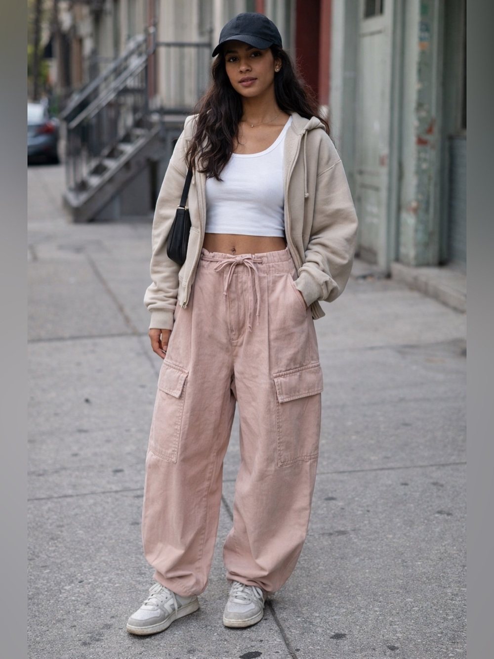 Double Zero Charley Barrel Cargo Pants in Soft Blush Pink/Tan, Size Medium NWT